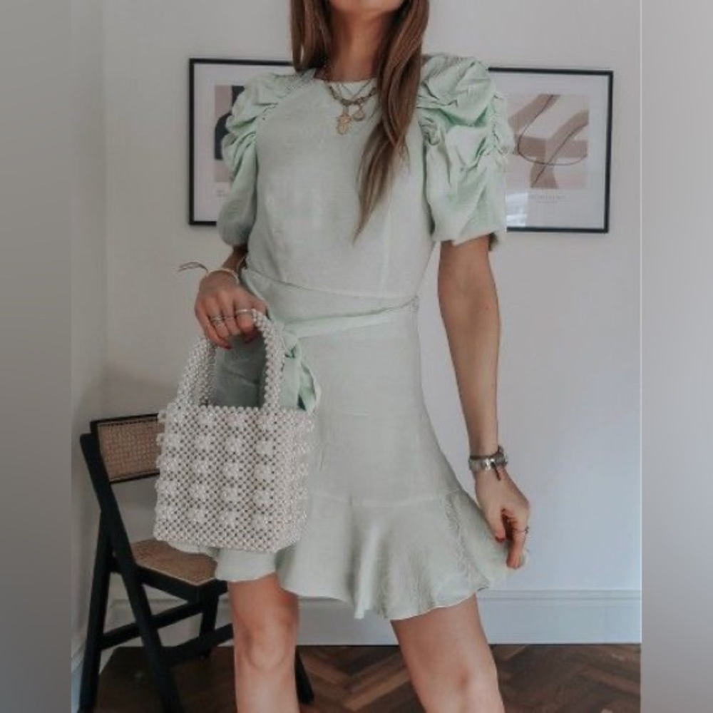 ⚡️SALE & other stories & swirly jacquard belted mini dress in sage green Sz 4